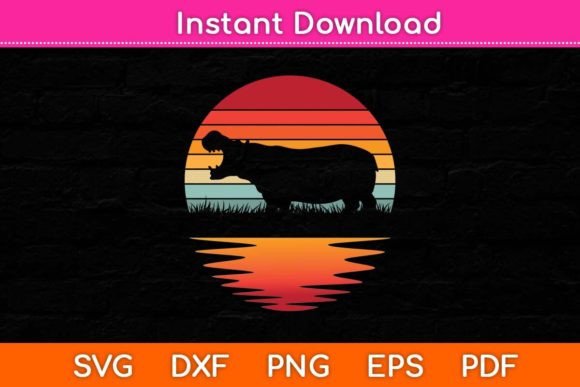 Hippo Retro Sunset Hippo Lover SVG for Crafts and Graphics