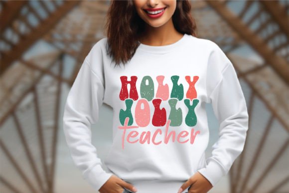 Holly Jolly Teacher Retro Sublimation Graphics for Crafts
