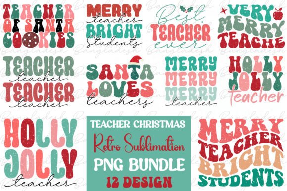 Retro Christmas Teacher Sublimation Bundle: A Graphic Design Asset for Crafty Creations