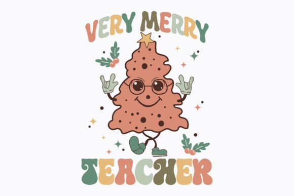 Retro Christmas Very Merry Teacher Png: A Graphic Design Asset for Crafts and Seasonal Branding